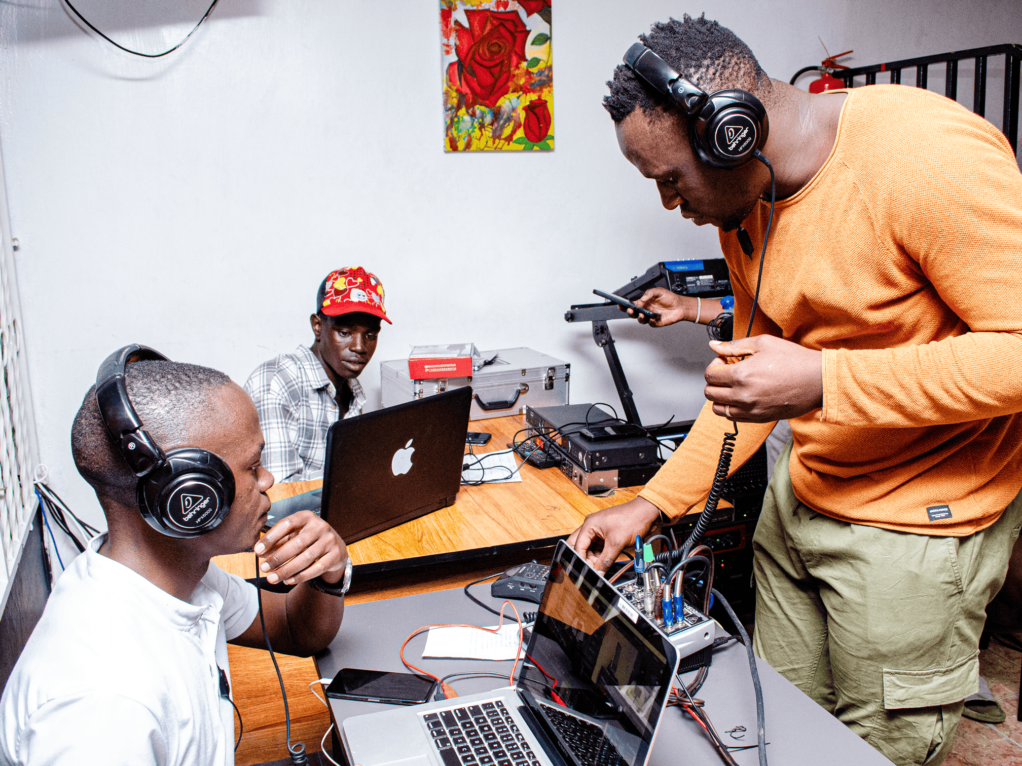 Castro Omondi working on the studio